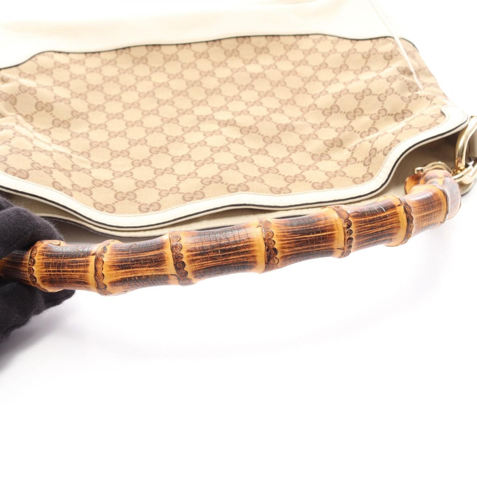 Gucci Shoulder Bag Diana Bamboo 2-Way Beige Ivory Canvas Leather — view 9