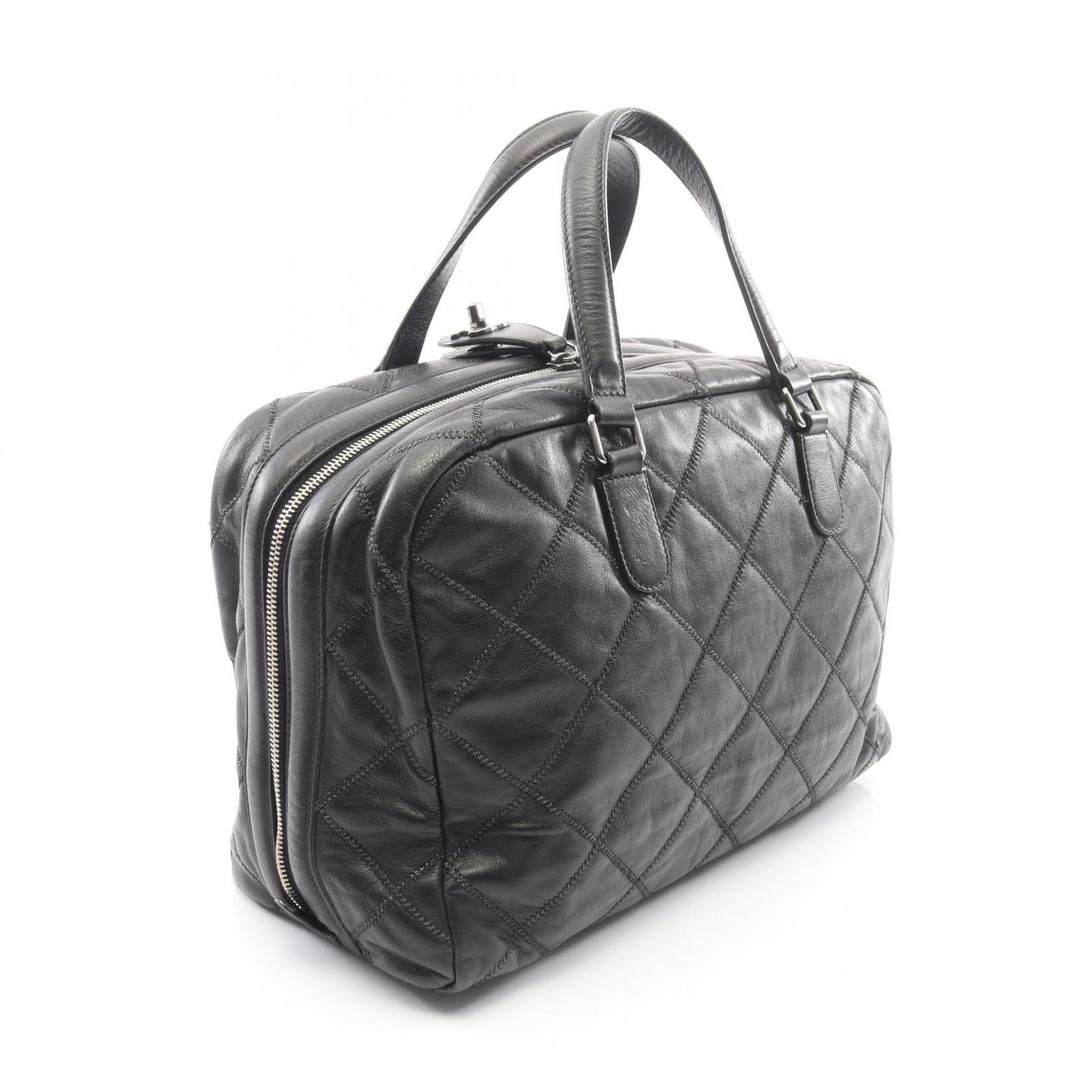 Chanel Quilted Bowling Bag Black Lambskin — view 2