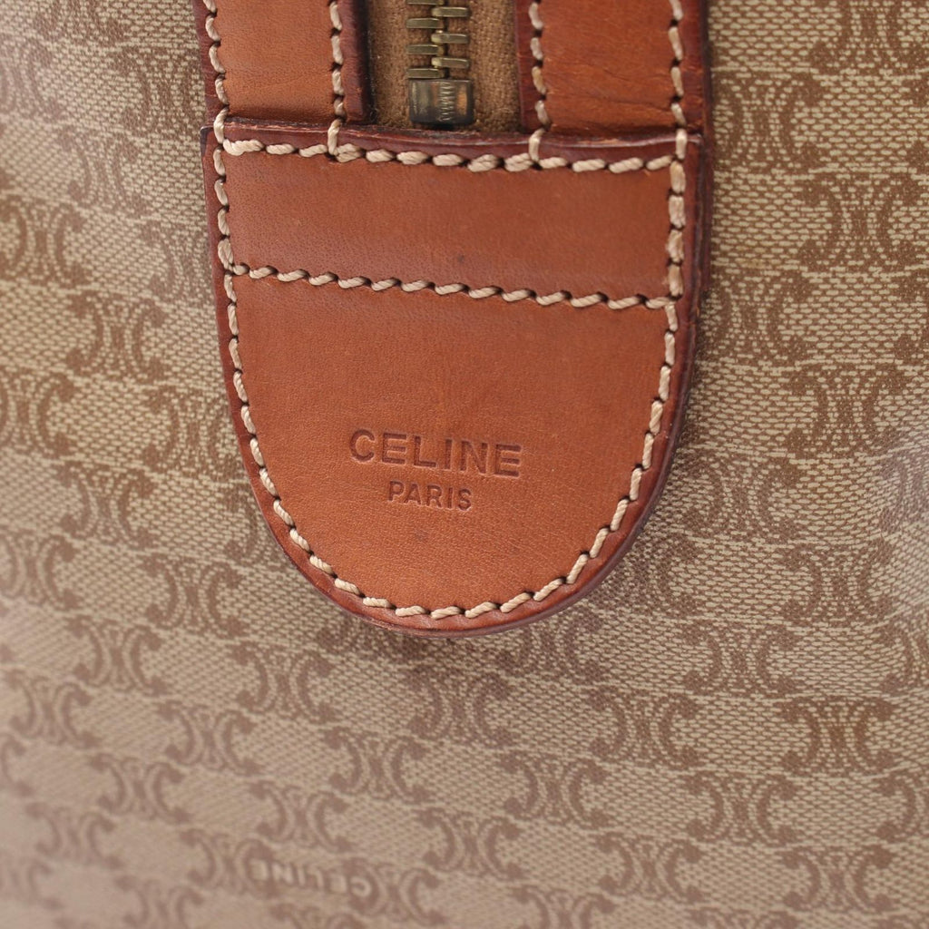 Celine Boston Bag Macadam Beige Brown Canvas Leather — view 4