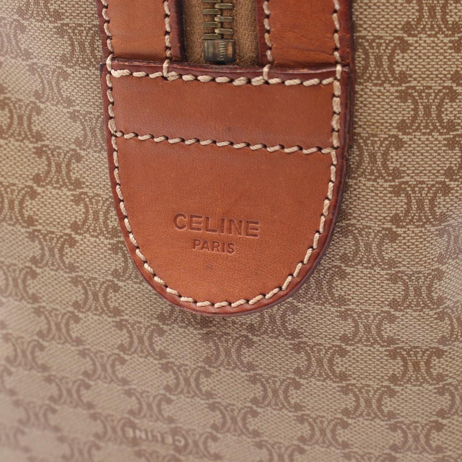 Celine Boston Bag Macadam Beige Brown Canvas Leather — view 4