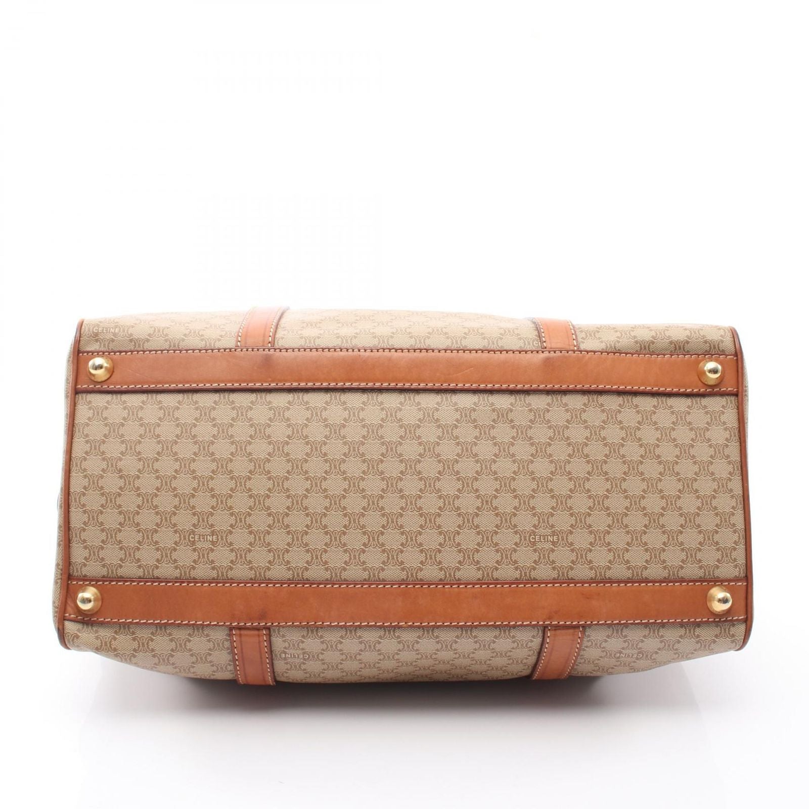 Celine Boston Bag Macadam Beige Brown Canvas Leather — view 5