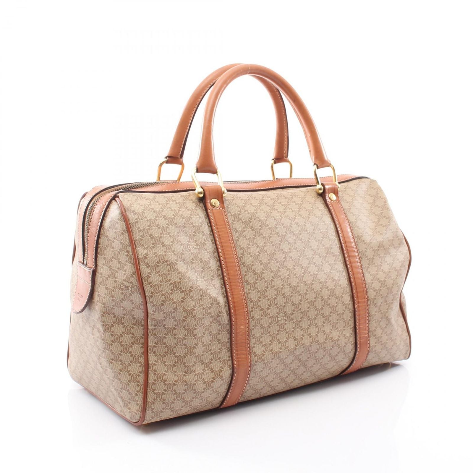 Celine Boston Bag Macadam Beige Brown Canvas Leather — view 2