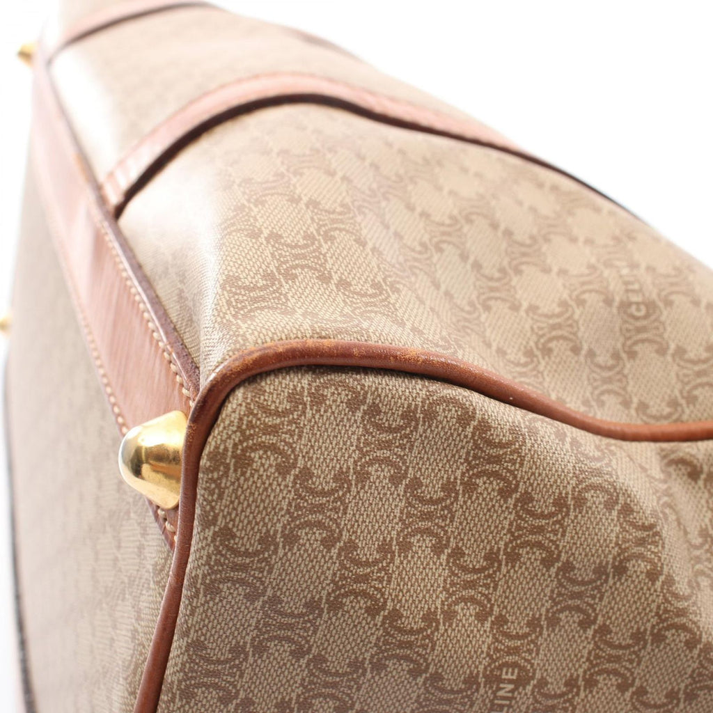 Celine Boston Bag Macadam Beige Brown Canvas Leather — view 6