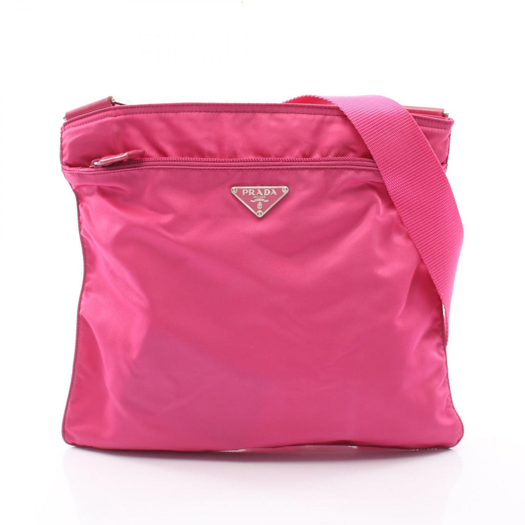 Prada Shoulder Bag Vela Sport Pink Nylon Leather Triangle Logo