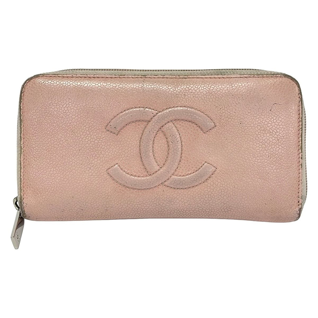 Chanel Wallet Light Pink CC Logo Zip Around