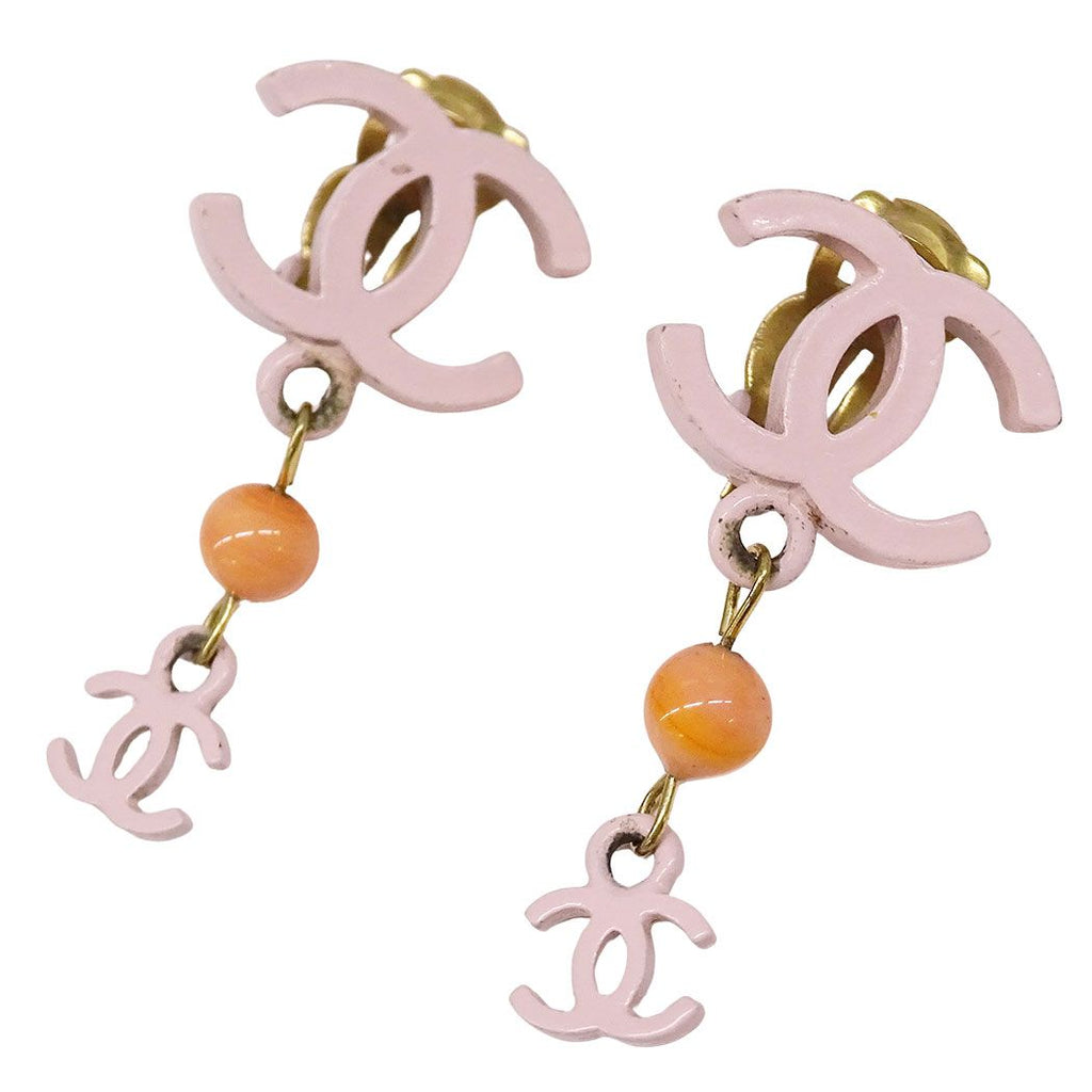 Chanel Earrings Metal Pink CC Logo Swing