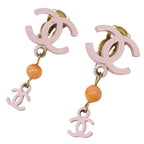 Chanel Earrings Metal Pink CC Logo Swing