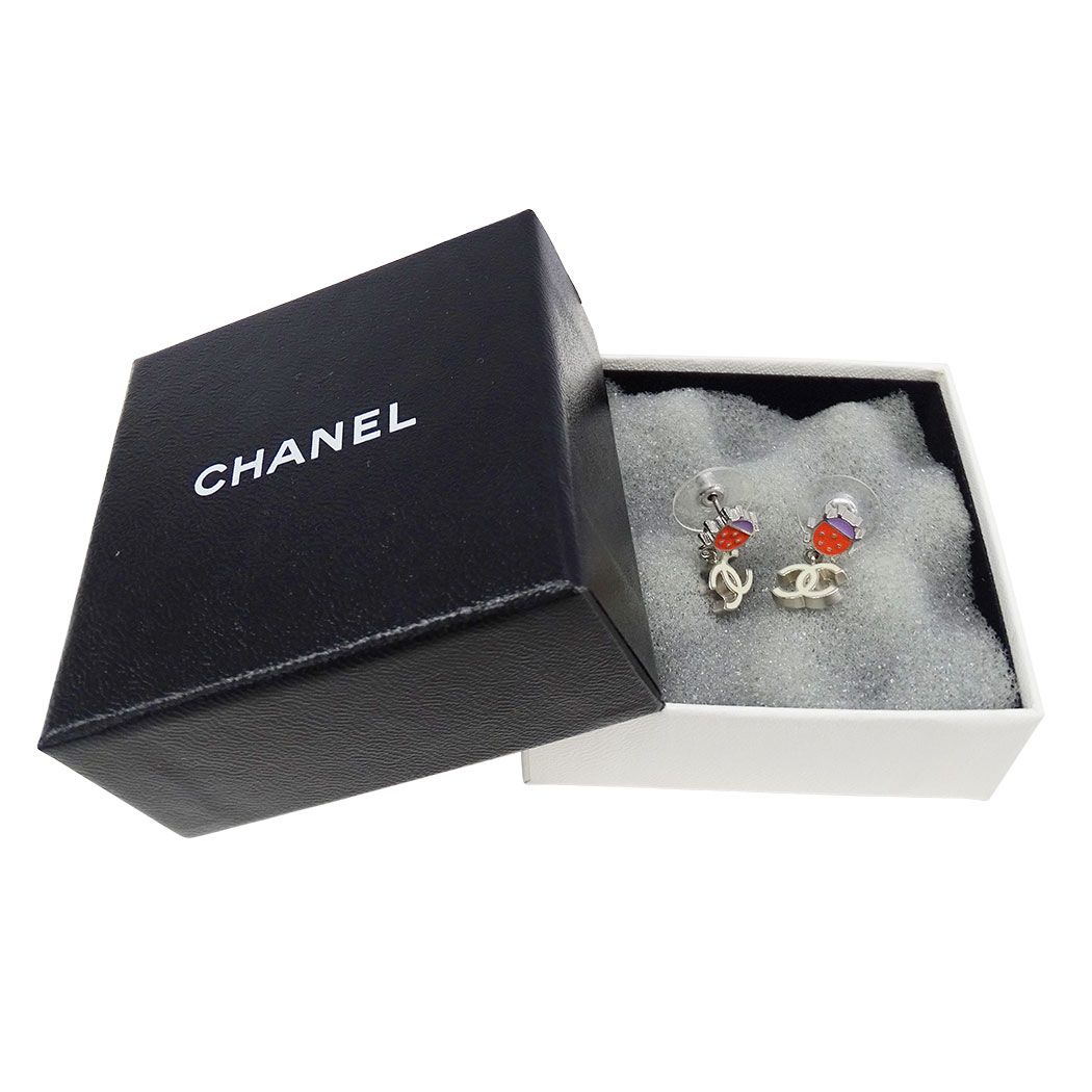 Chanel Earrings Metal Silver Multicolor Ladybug Unique 04 — view 6