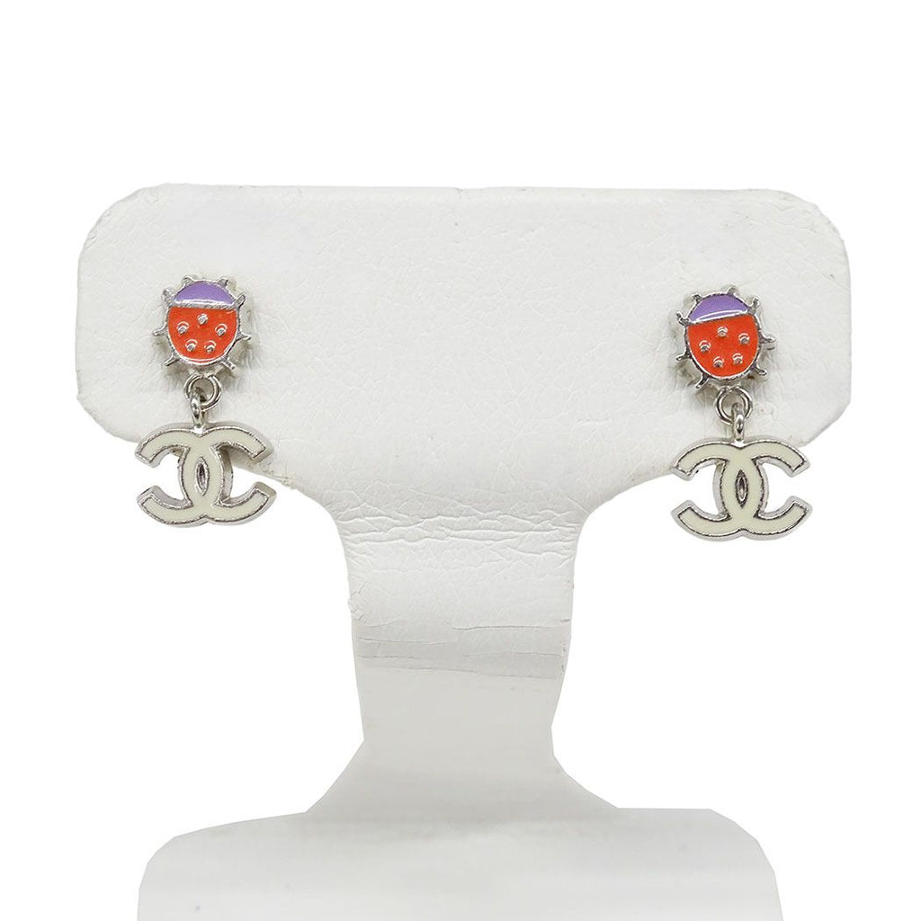 Chanel Earrings Metal Silver Multicolor Ladybug Unique 04 — view 4