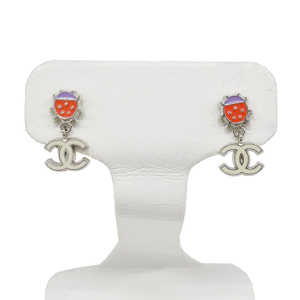 Chanel Earrings Metal Silver Multicolor Ladybug Unique 04 — view 4