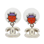 Chanel Earrings Metal Silver Multicolor Ladybug Unique 04