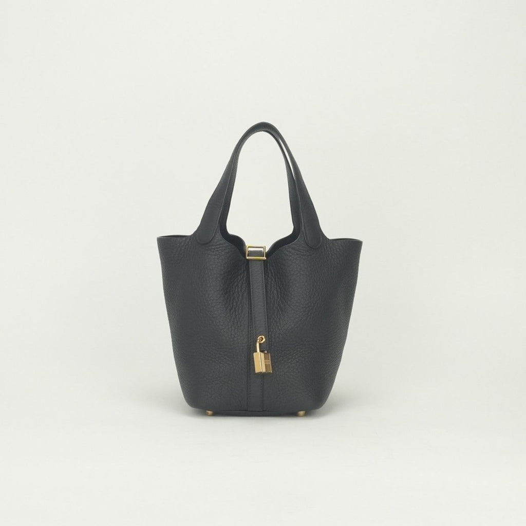Hermes Picotin Lock PM 18 Tote Taurillon Clemence Prunoir Black Purple