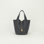 Hermes Picotin Lock PM 18 Tote Taurillon Clemence Prunoir Black Purple