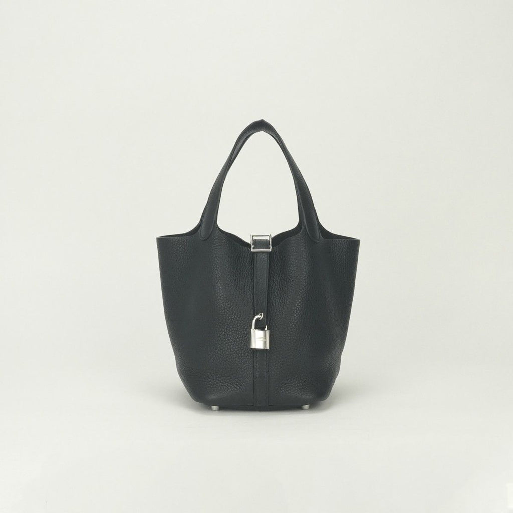 Hermes Picotin Lock PM 18 Tote Taurillon Clemence Noir Black Silver