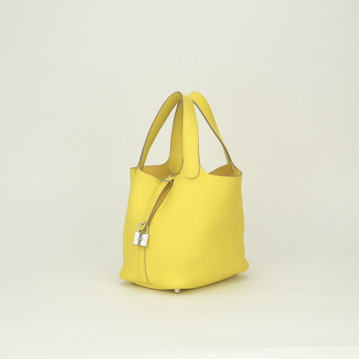 Hermes Picotin Lock PM Tote Taurillon Clemence Lime Yellow Silver Handbag — view 2