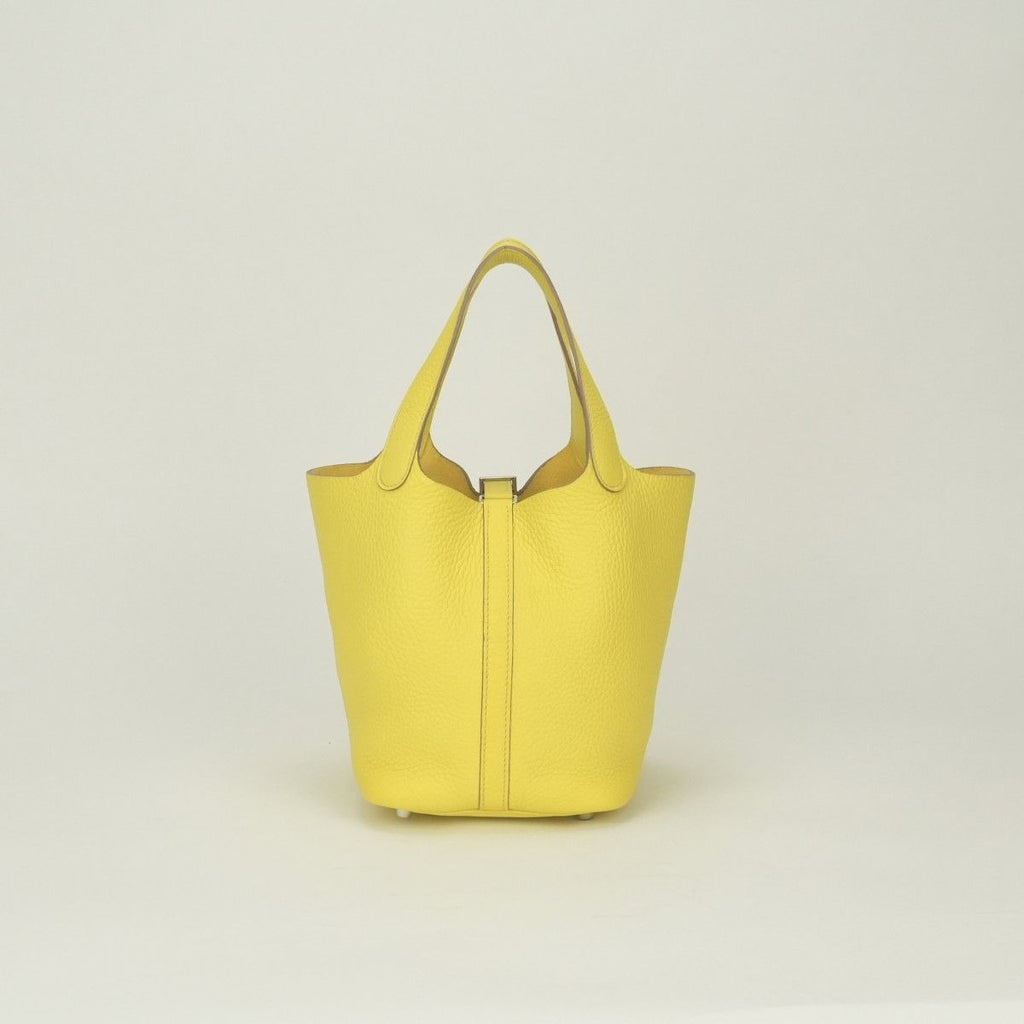 Hermes Picotin Lock PM Tote Taurillon Clemence Lime Yellow Silver Handbag — view 3