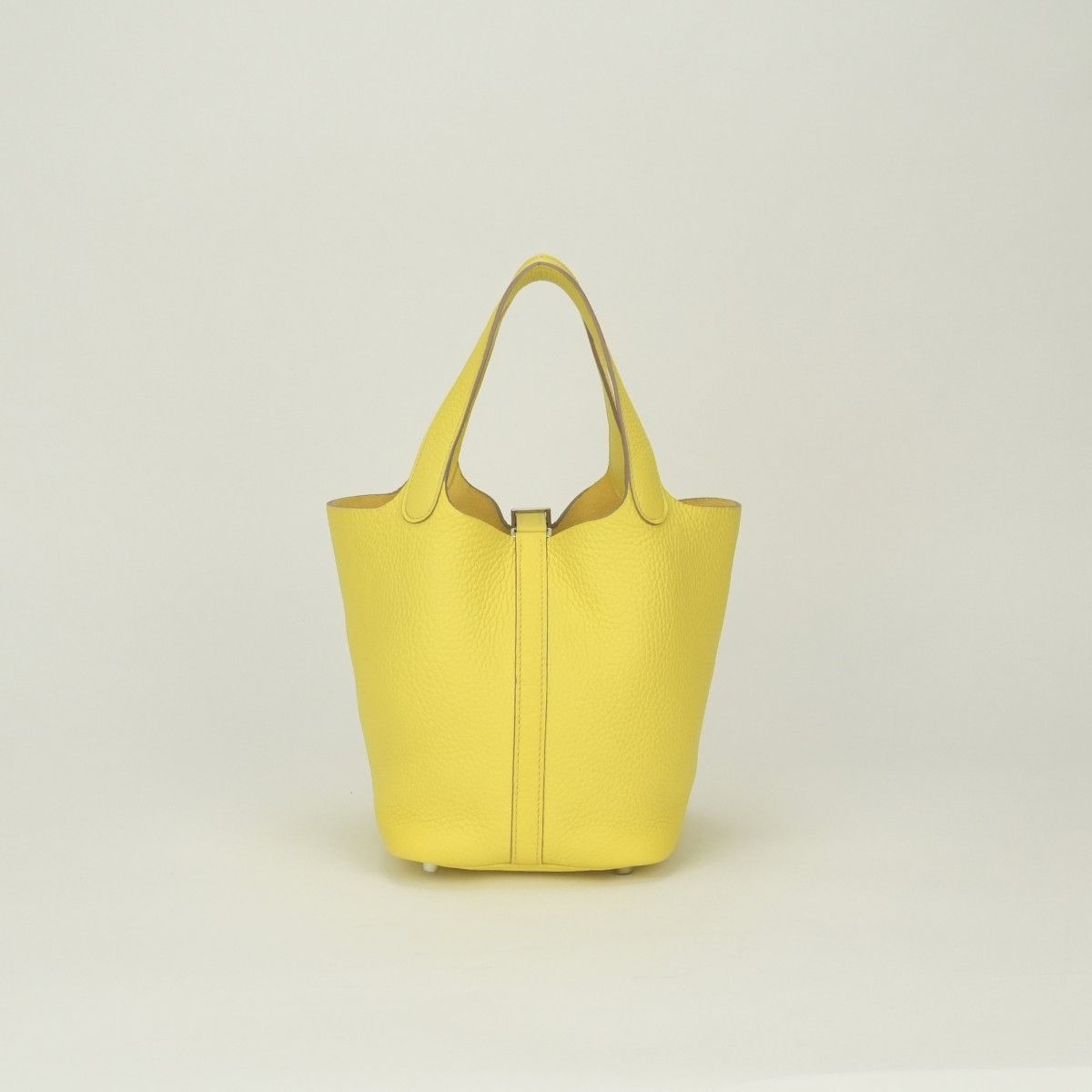 Hermes Picotin Lock PM Tote Taurillon Clemence Lime Yellow Silver Handbag — view 3