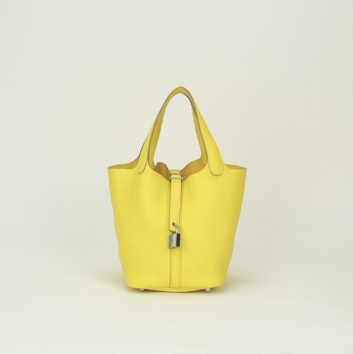 Hermes Picotin Lock PM Tote Taurillon Clemence Lime Yellow Silver Handbag