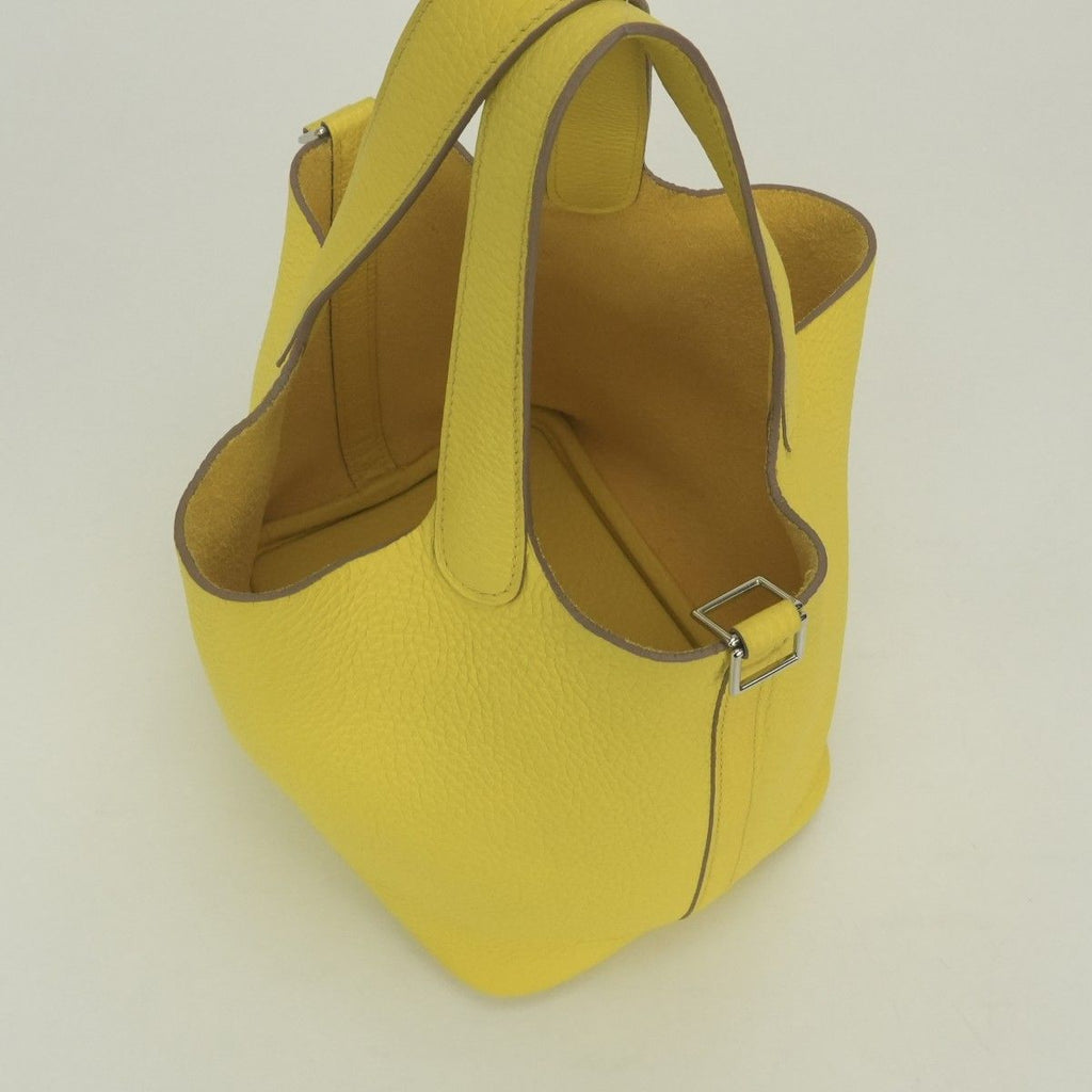 Hermes Picotin Lock PM Tote Taurillon Clemence Lime Yellow Silver Handbag — view 7