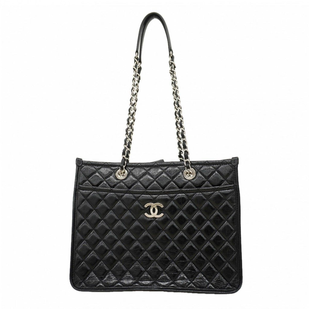 Chanel Chain Tote Quilted Calf Black Silver