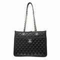 Chanel Chain Tote Quilted Calf Black Silver