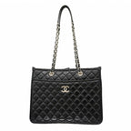 Chanel Chain Tote Quilted Calf Black Silver