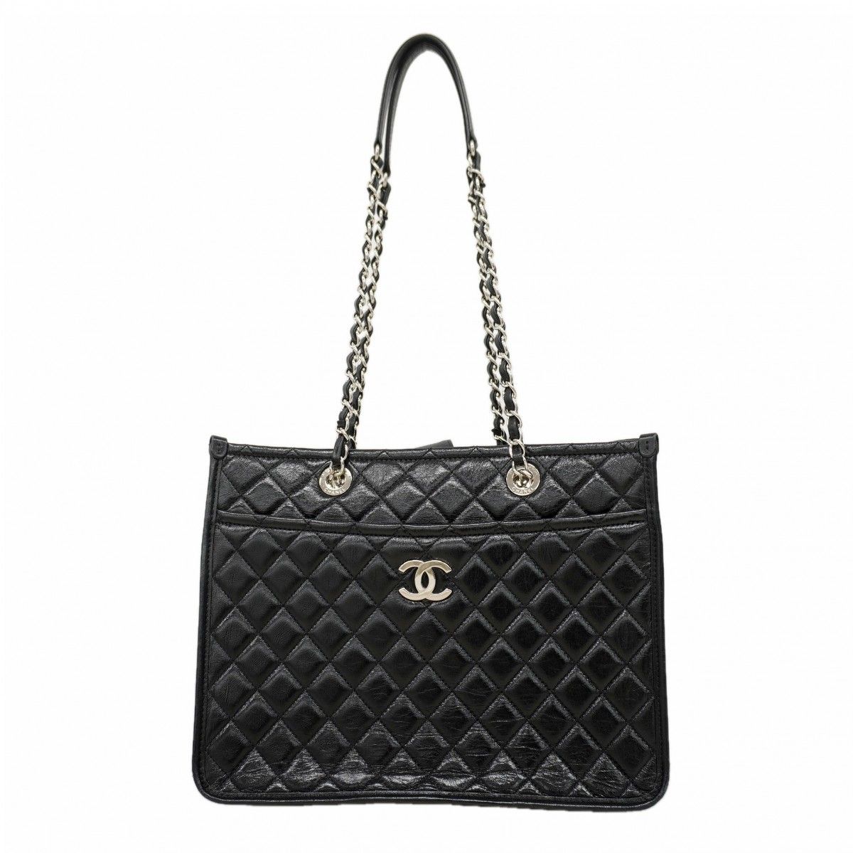 Chanel Chain Tote Quilted Calf Black Silver