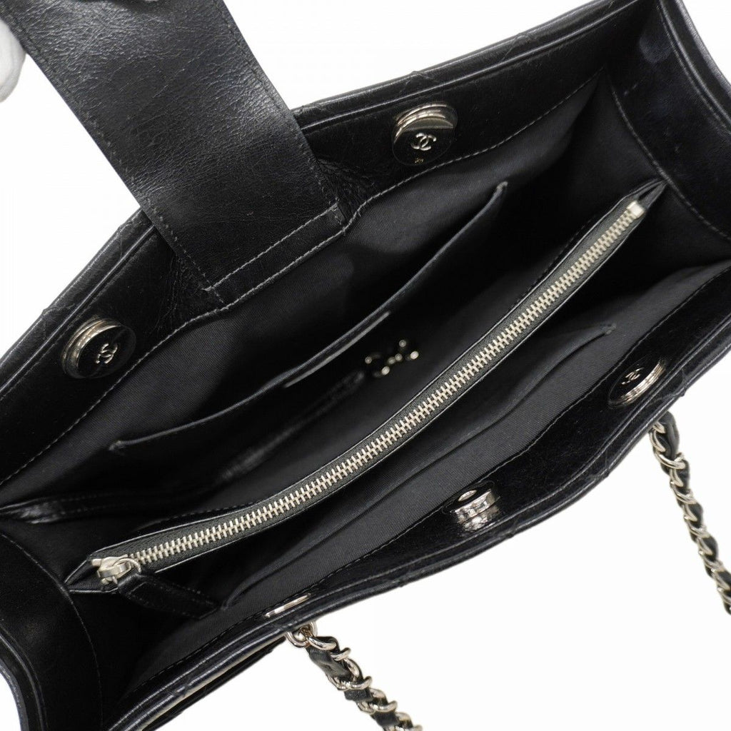 Chanel Chain Tote Quilted Calf Black Silver — view 4