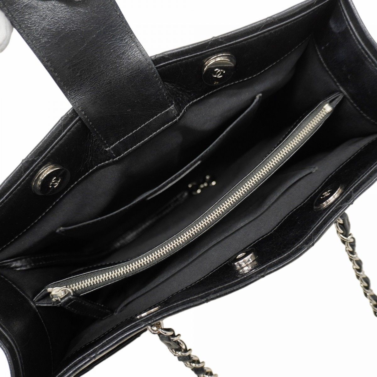 Chanel Chain Tote Quilted Calf Black Silver — view 4