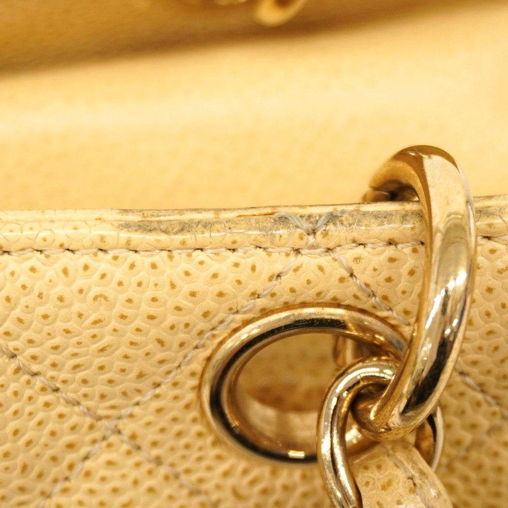 Chanel Chain Tote Quilted Caviar Leather Beige Gold — view 8