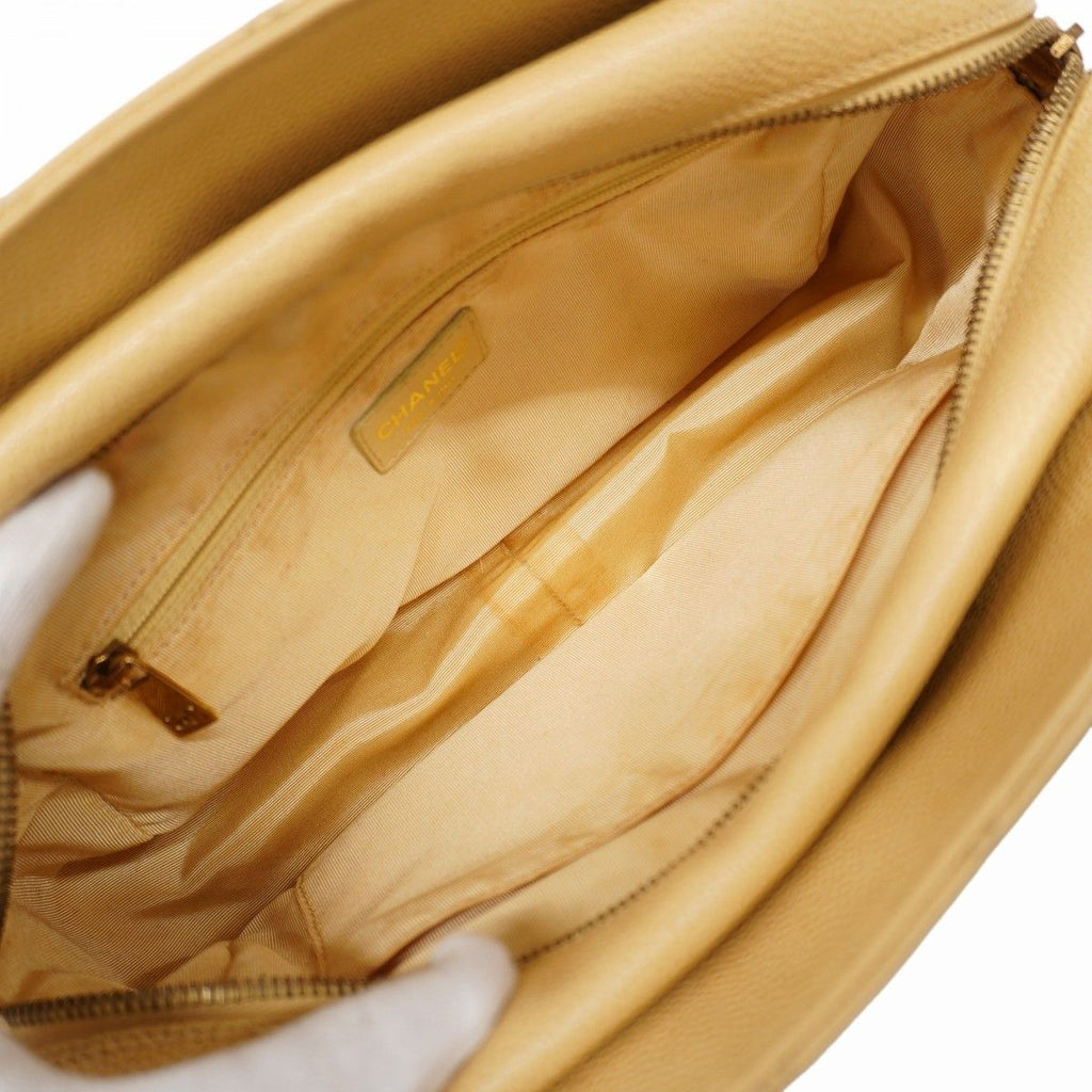 Chanel Chain Tote Quilted Caviar Leather Beige Gold — view 4