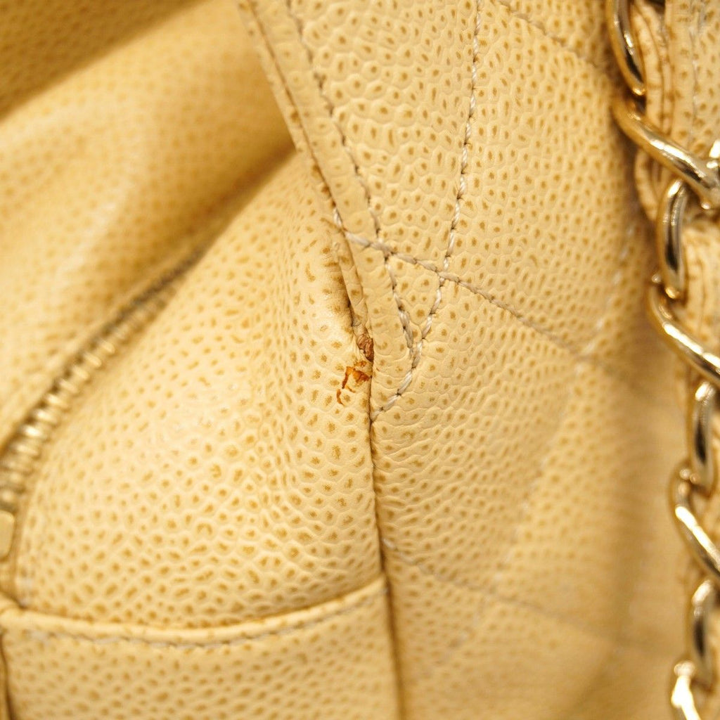 Chanel Chain Tote Quilted Caviar Leather Beige Gold — view 9