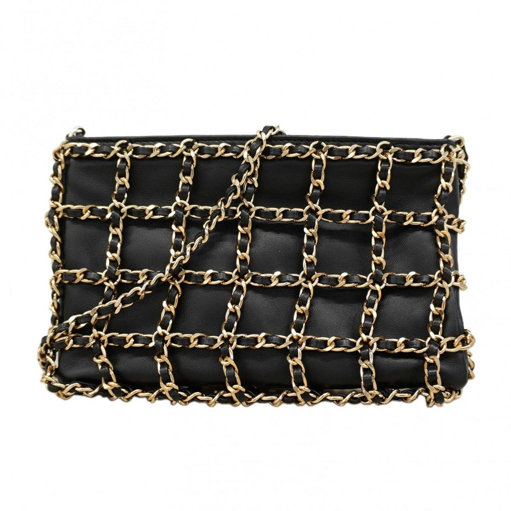 Chanel Shoulder Bag Lambskin Black Champagne Gold