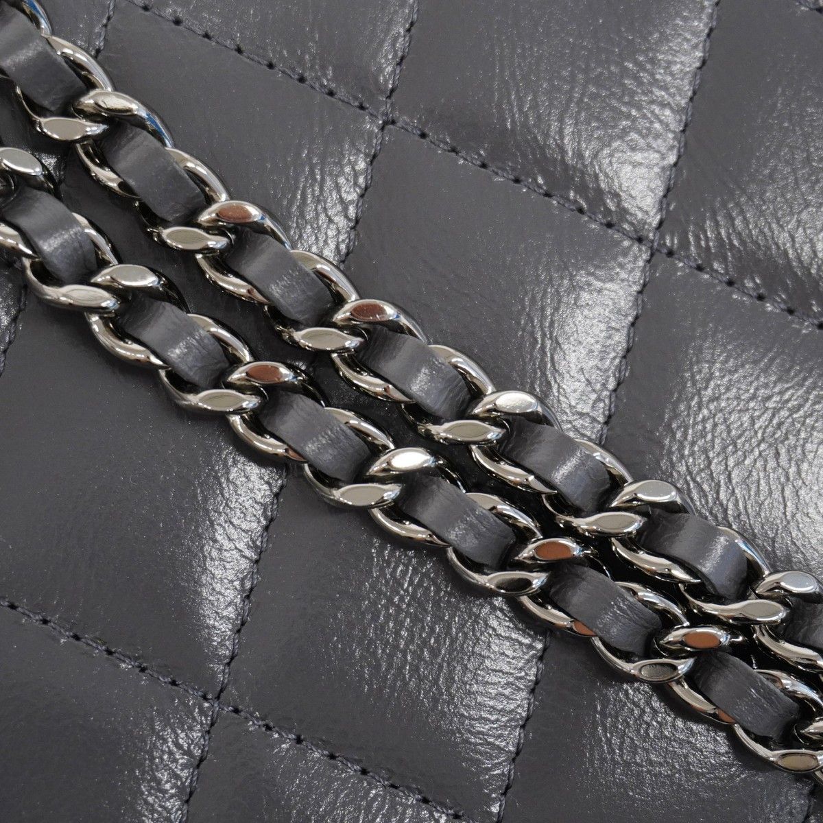 Chanel Handbag Quilted Lambskin Gray Silver 2-Way — view 9