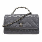 Chanel Handbag Quilted Lambskin Gray Silver 2-Way