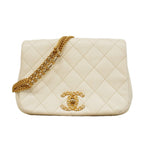 Chanel Shoulder Bag Quilted Leather White Gold