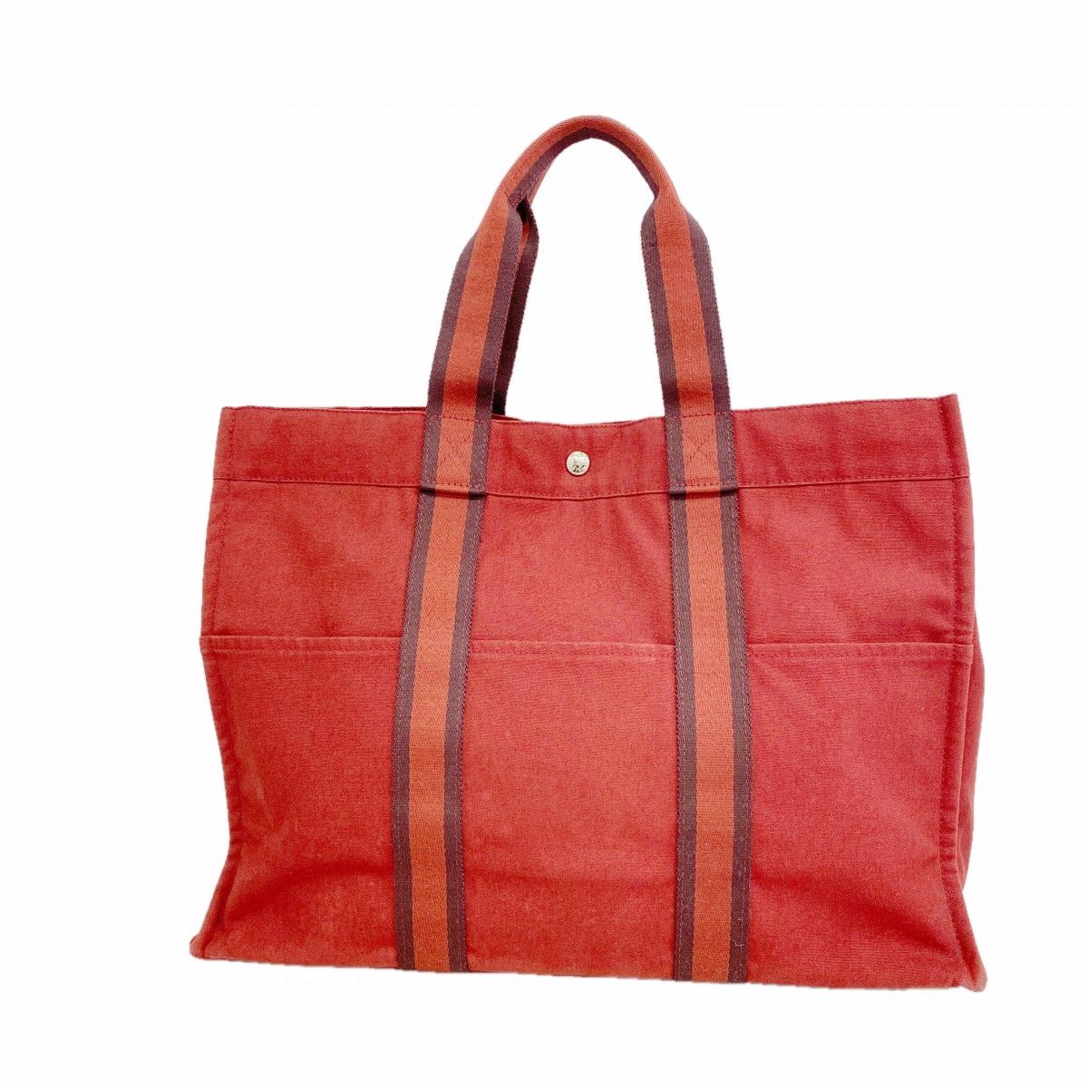 Hermes Tote Fourre Tout GM Canvas Red Silver