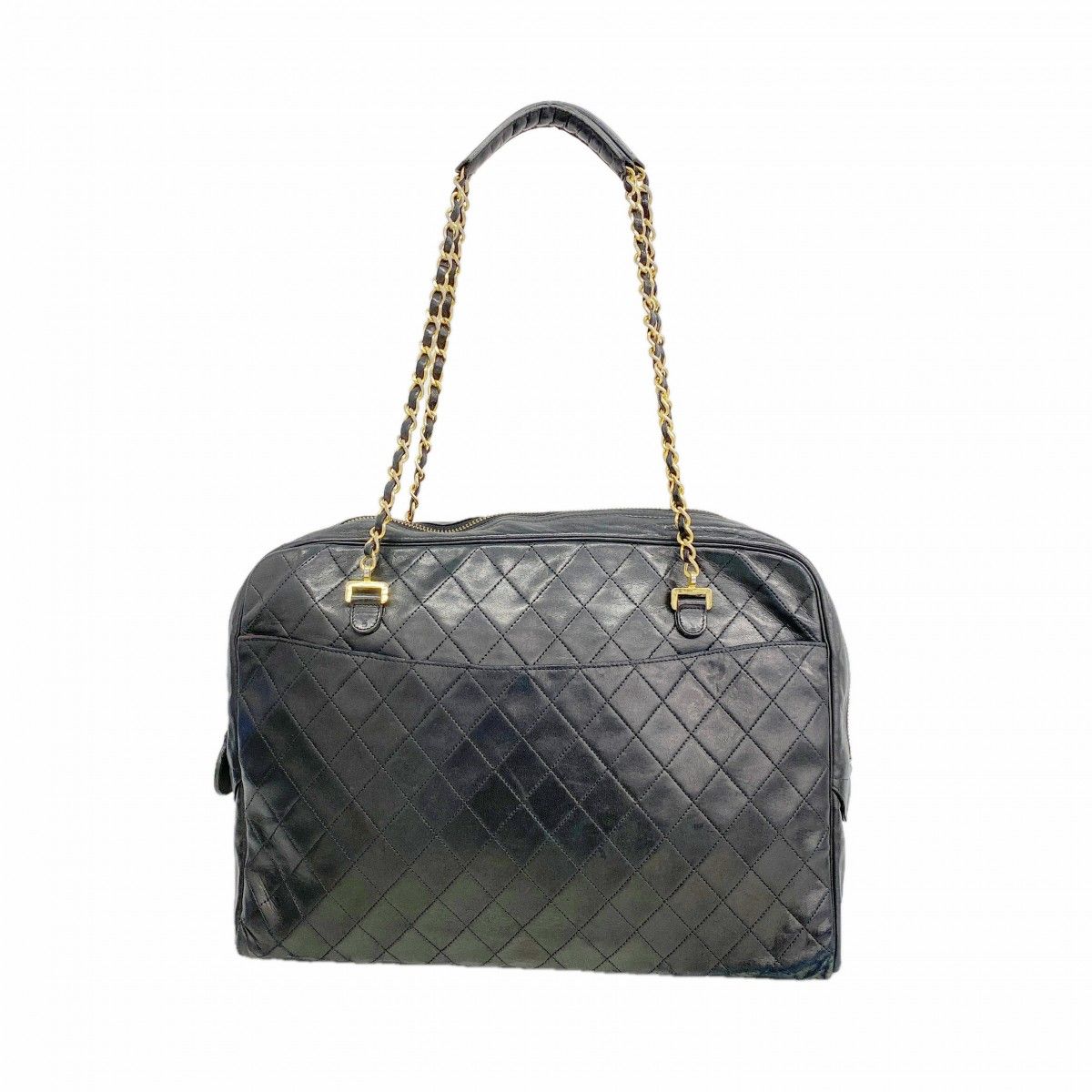 Chanel Shoulder Bag Quilted Lambskin Black Gold