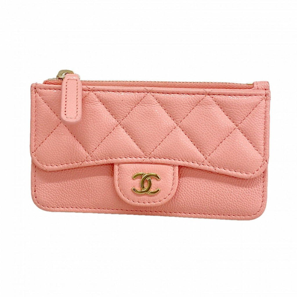 Chanel Coin Case Quilted Caviar Leather Salmon Pink Champagne Gold