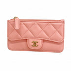 Chanel Coin Case Quilted Caviar Leather Salmon Pink Champagne Gold