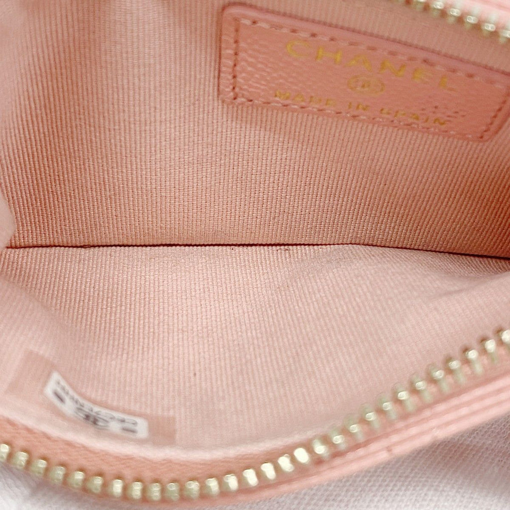 Chanel Coin Case Quilted Caviar Leather Salmon Pink Champagne Gold — view 3
