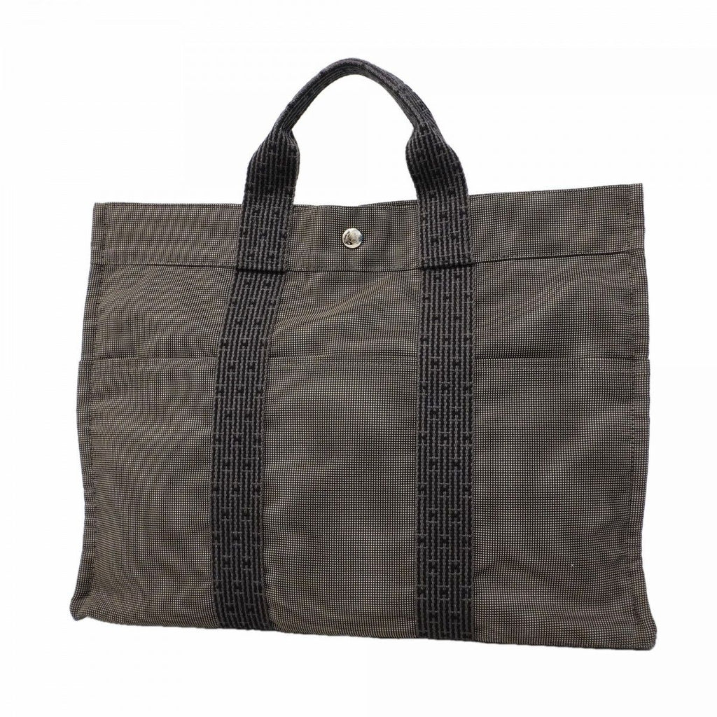 Hermes Tote Her Line MM Canvas Gray Silver
