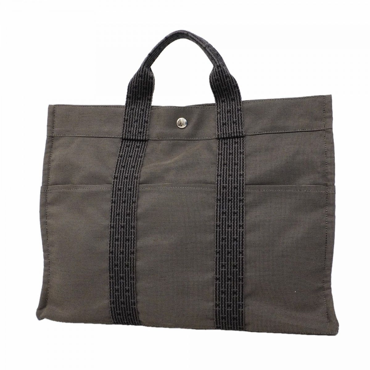 Hermes Tote Her Line MM Canvas Gray Silver