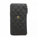 Chanel Wallet Quilted Caviar Leather Black Gold