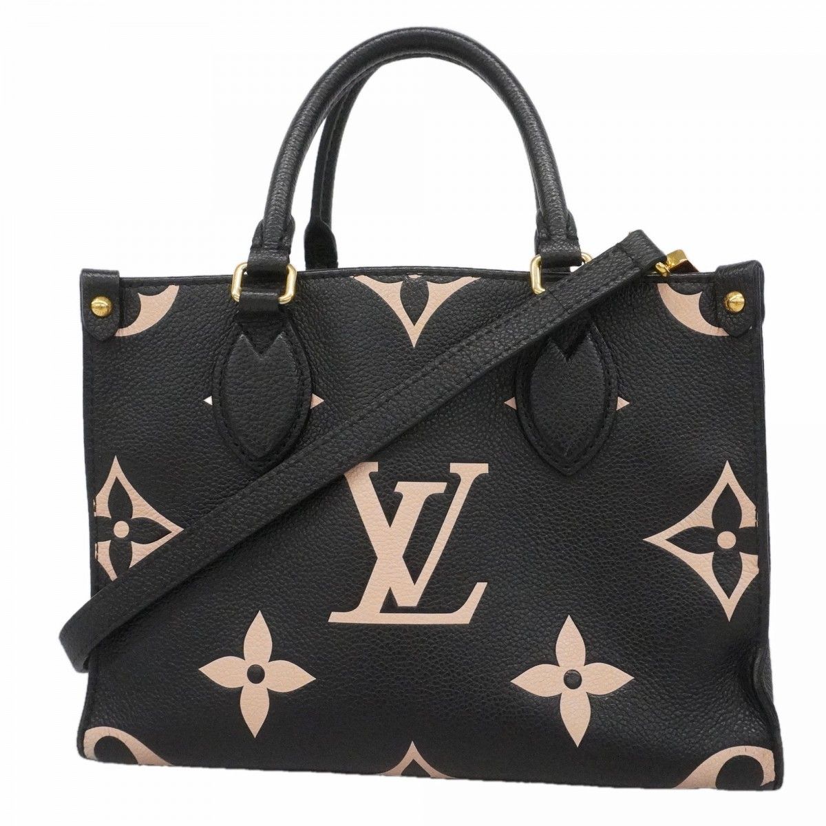 Louis Vuitton Handbag Monogram Empreinte Bicolor On The Go PM Black Beige 2-Way
