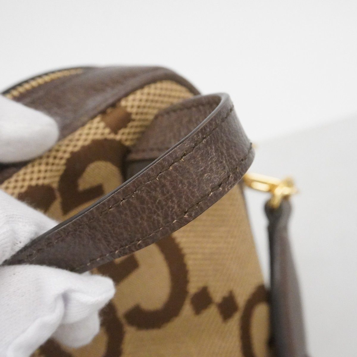 Gucci Shoulder Bag Sherry Line Jumbo GG Canvas Brown Gold — view 7