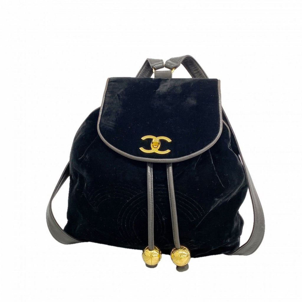 Chanel Backpack Velour Black Gold
