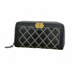 Chanel Wallet Boy Leather Black Gold