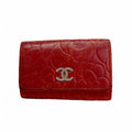 Chanel Key Case Camellia Lambskin Red Silver Key Holder