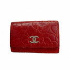 Chanel Key Case Camellia Lambskin Red Silver Key Holder